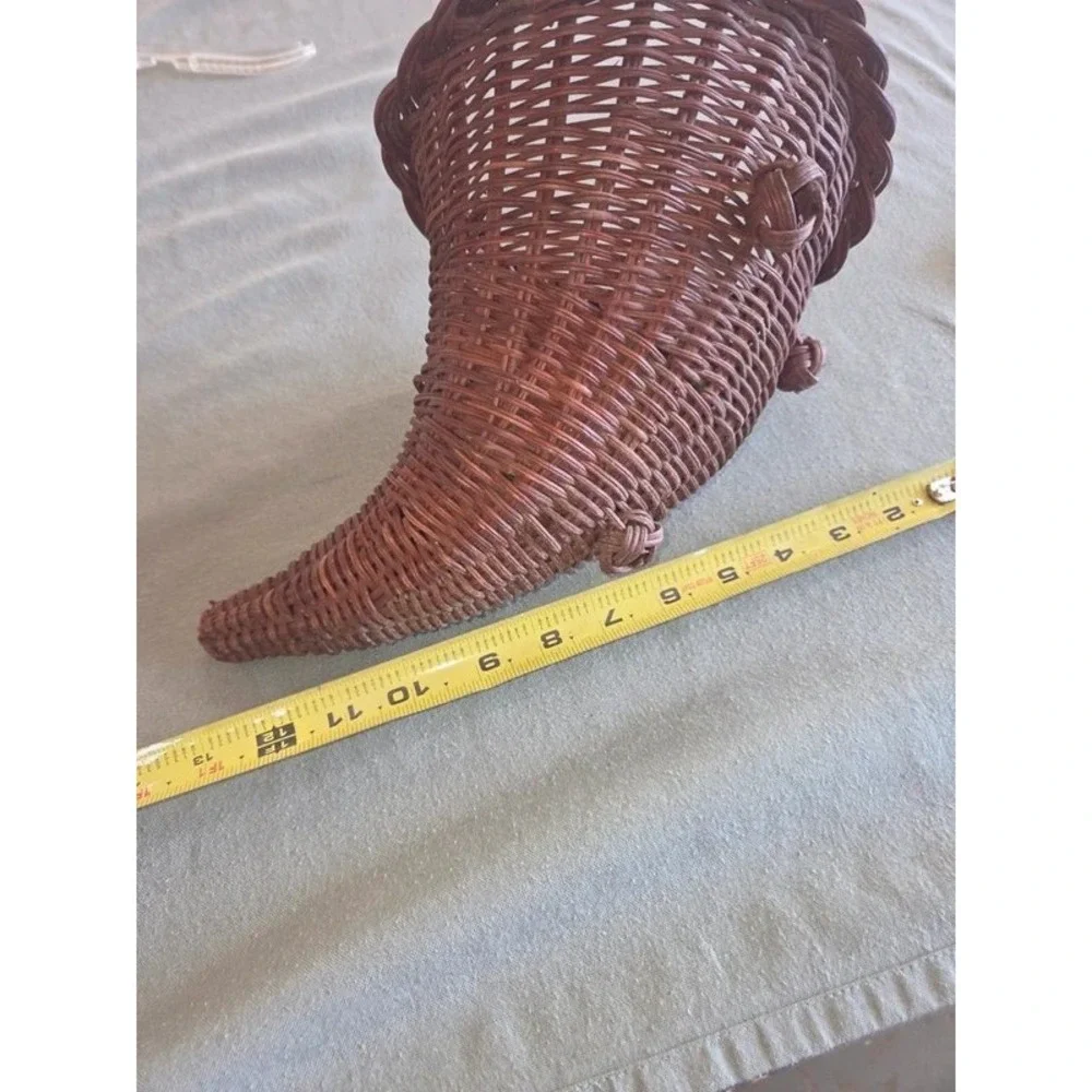 Vintage Woven Wicker Cornucopia Basket Brown Thanksgiving Table Decor 13 Inch